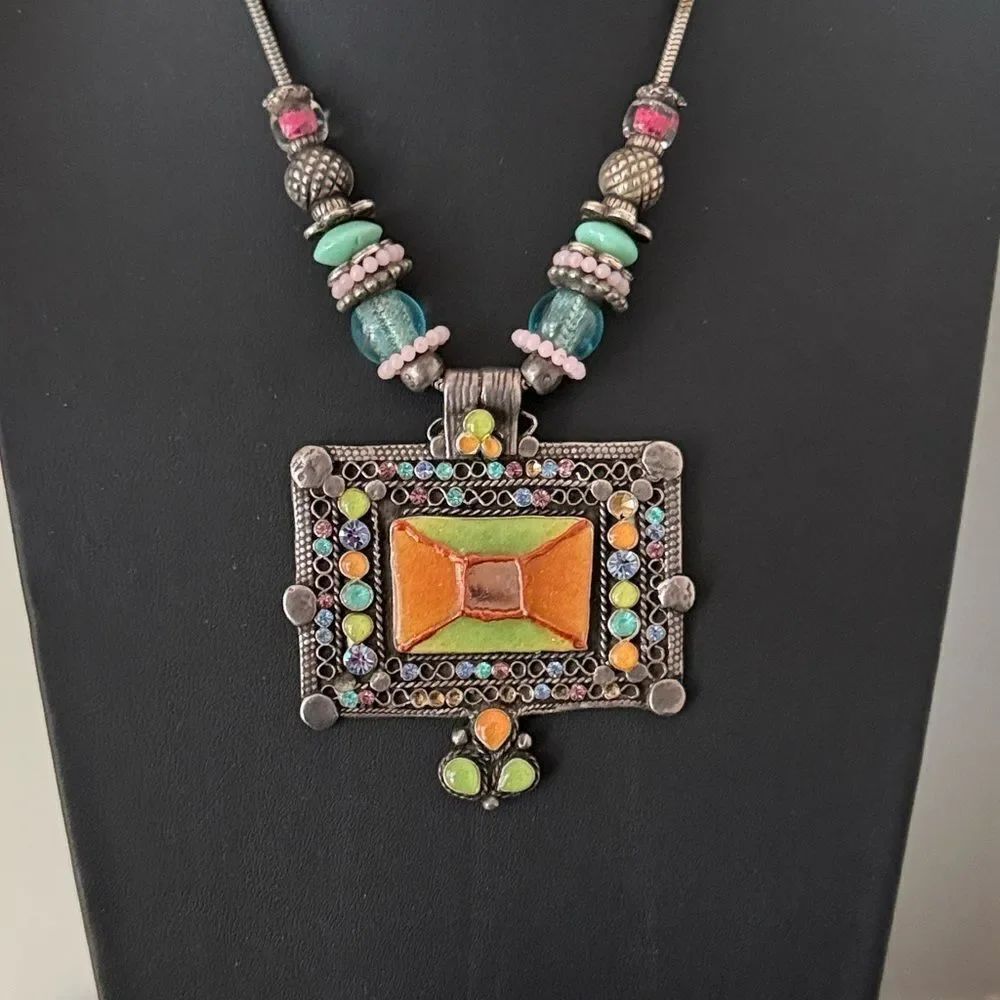 GAS Bijoux Vintage Enamel Talisman Pendant Necklace
